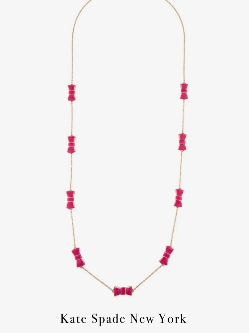 Kate Spade Take a Bow Necklace Hot Pink Bows Gold